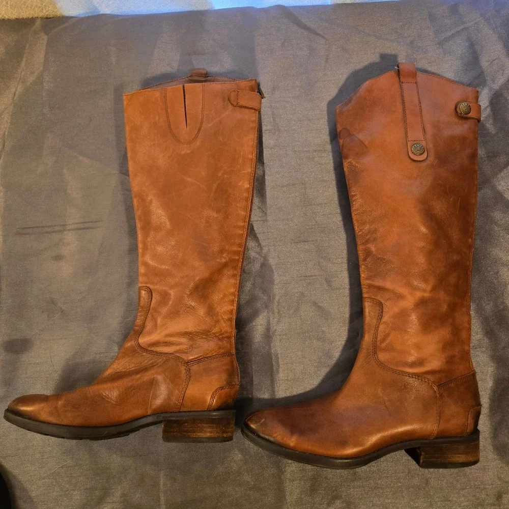 Sam Edelman Penny Riding Boots Leather Brown Knee High Zip Women US 6M‎